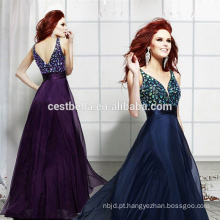 V-back V-Neck Heavy Beaded Royal Blue Evening Dress Guangzhou